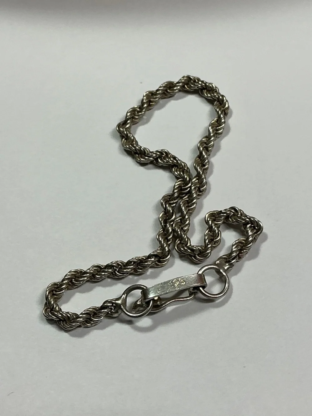 Sterling Silver Rope Style Bracelet. 7.5 inches long